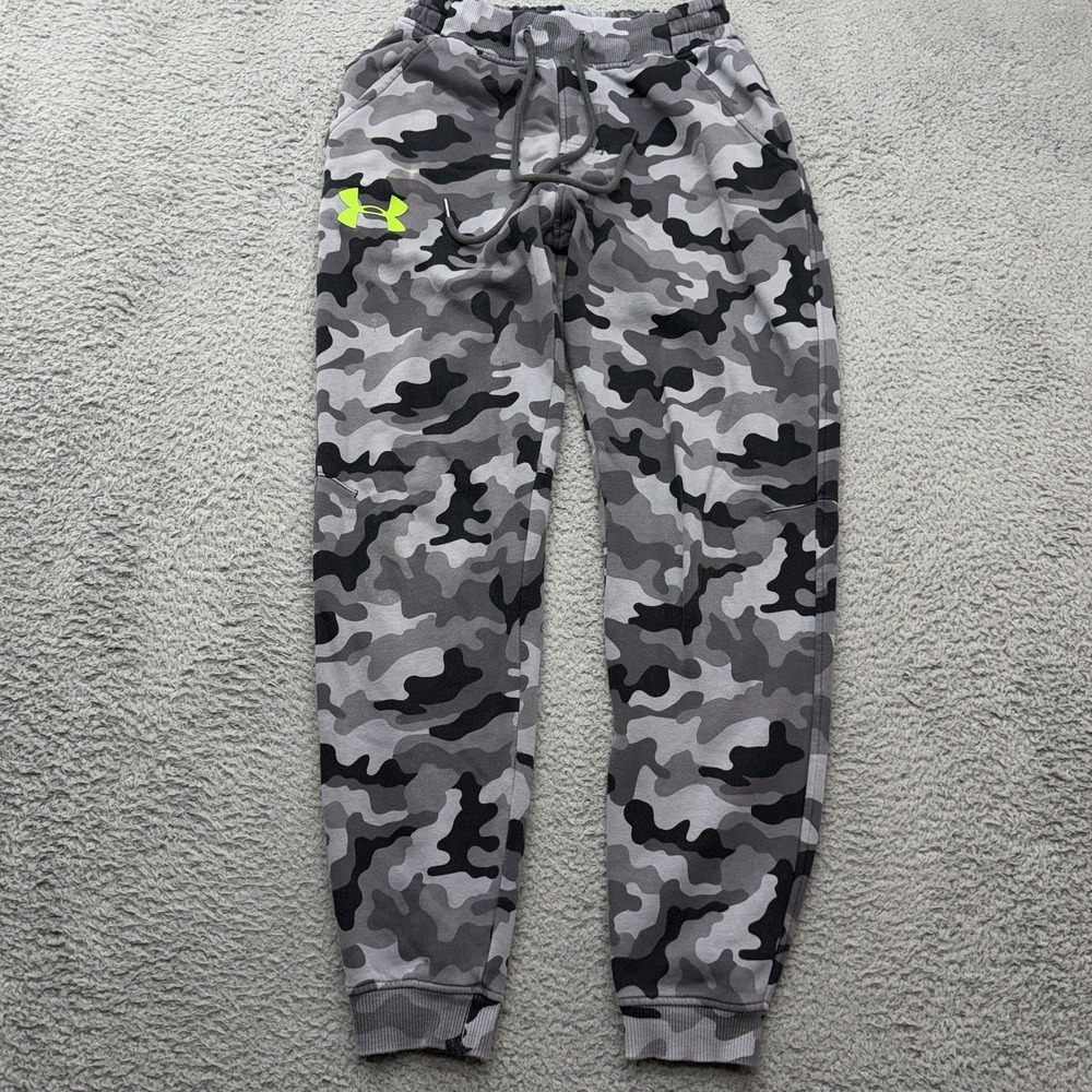 Under Armour Rival Fleece Camo Joggers Mens M Grey Black Loose Tapered Drawstrng